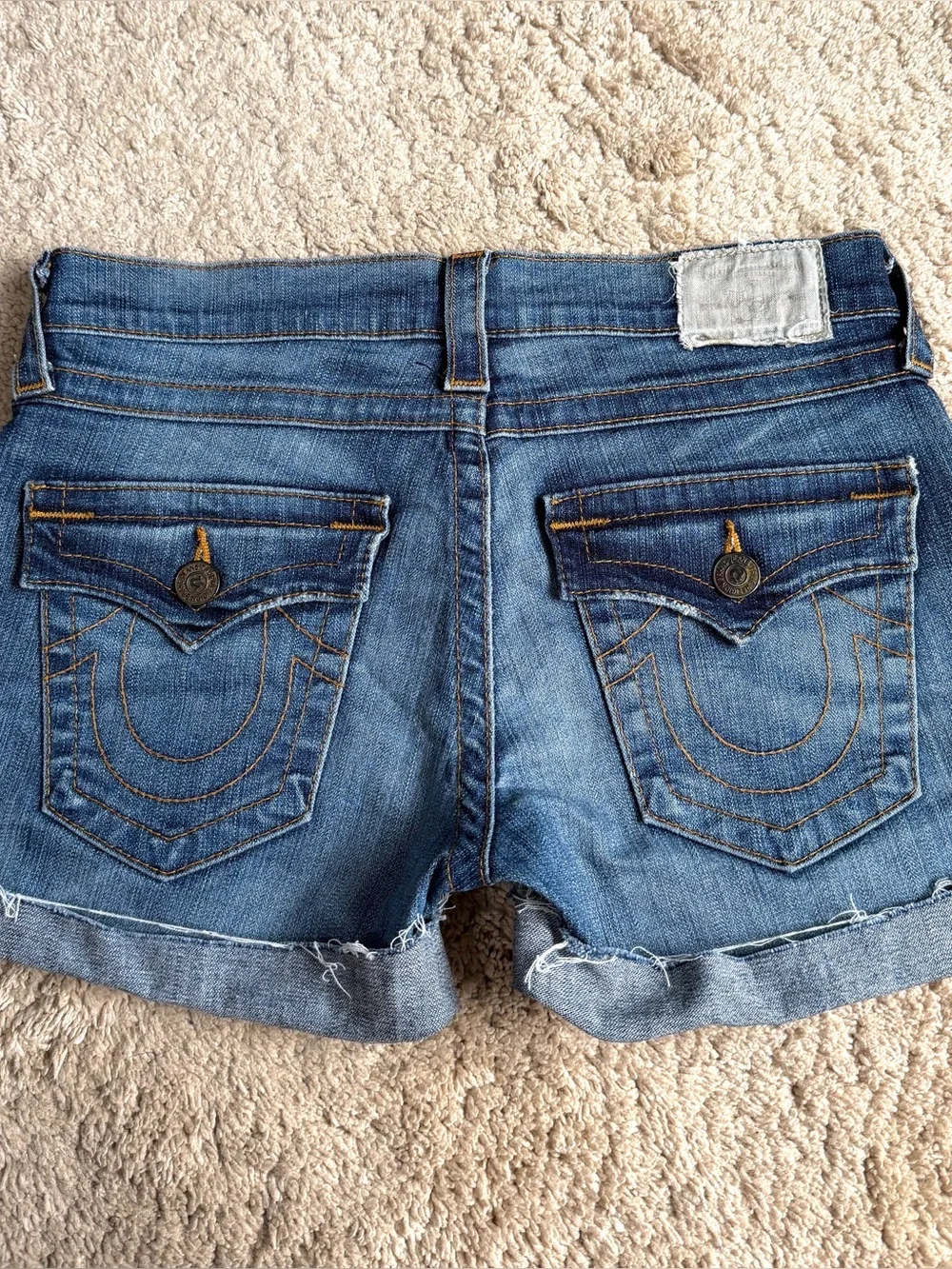 True Religion Womens Shorts Size 26 Cameron Cut Off Denim Blue Jean Cuffed Y2K